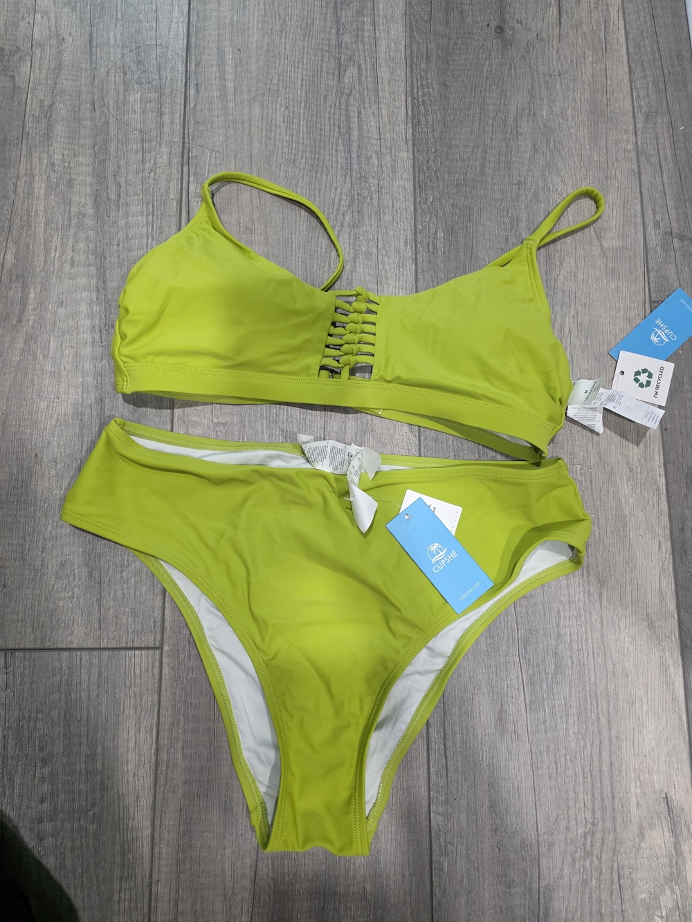Cupshe Neon Lime Strappy Bralette Bikini Set